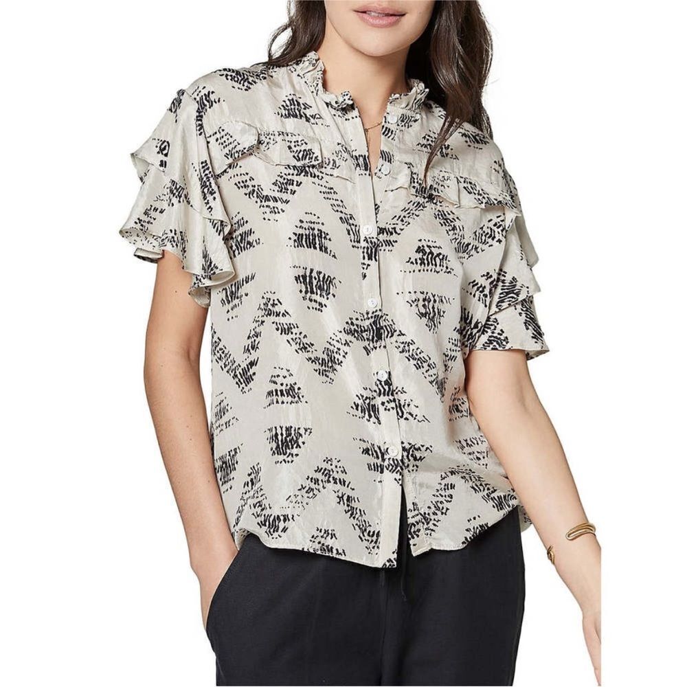 Joie Sidera Silk Pleated Flutter Sleeve Short Sleeve Top | XS